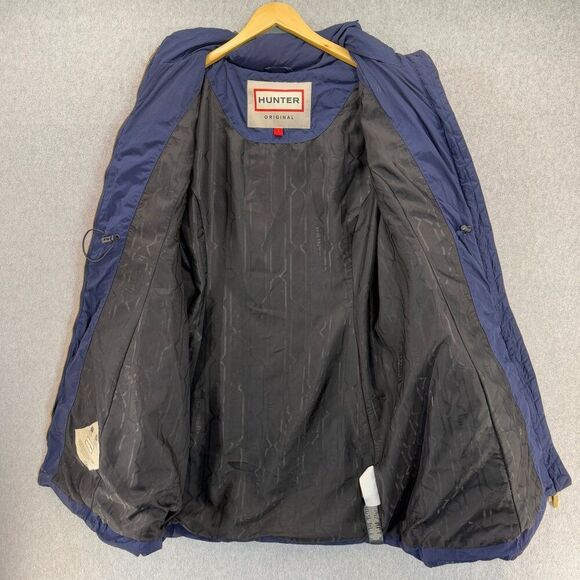 Hunter Women's Size Large Navy Blue Puffer Coat Faux Fur Collar Hood Down Fill - Picture 12 of 16